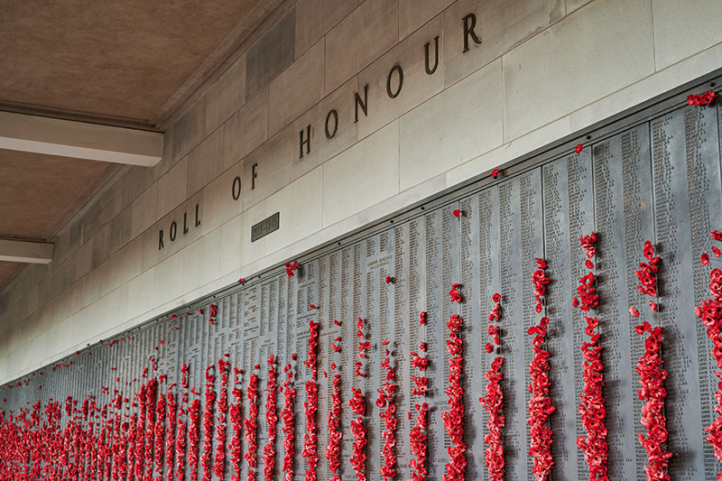 Australian War Memorial honour roll with poppies